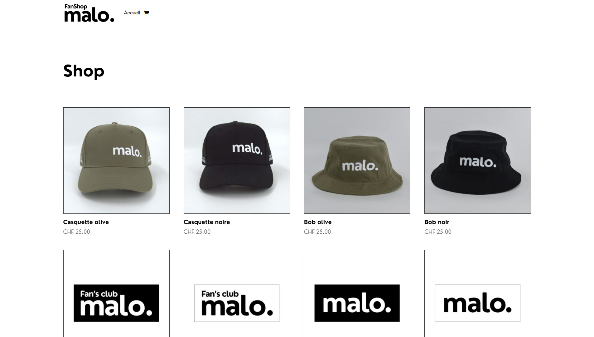 Fanshop Malo homepage